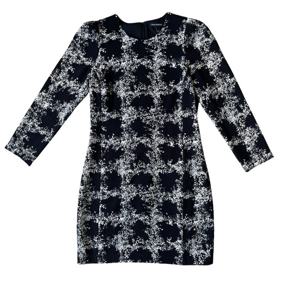 CLUB MONACO SHEATH DRESS BLACK & WHITE ABSTRACT PRINT LONG SLEEVE SIZE 2 - Picture 2 of 9
